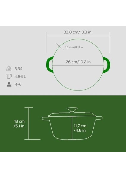 Döküm Yuvarlak Tencere Döküm Demir Kapak New Serisi ÇAP(Ø)26CM. Yeşil modelleri