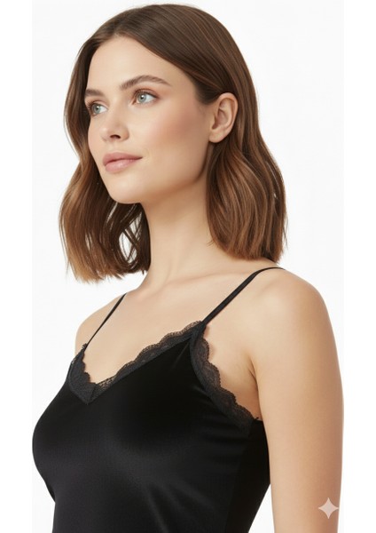 Siyah Kadın Kadife Şortlu Askılı Gecelik Takım modelleri