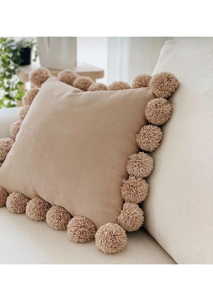 Ponponlu Kırlent Kılıfı - kare ponponlu fiyatları