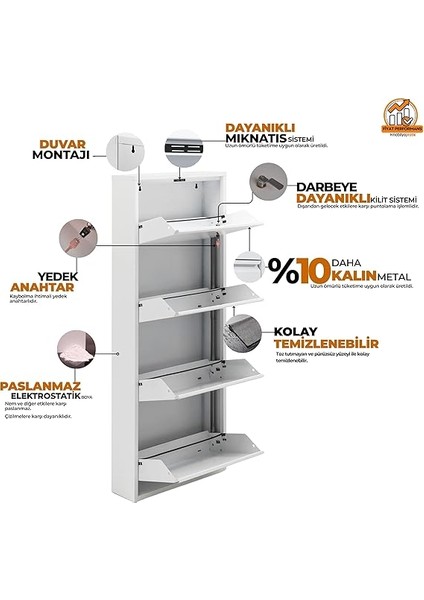 Beyaz Kilitli Metal Ayakkabılık - Ölçü Seçeneği Mac4-4 Kapaklı - 50X15X136 H fırsatları