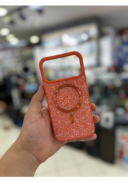 Iphone 17 Promax Sim Detaylı Taşlı Magsefe Özellikli Telefon Kılıfı