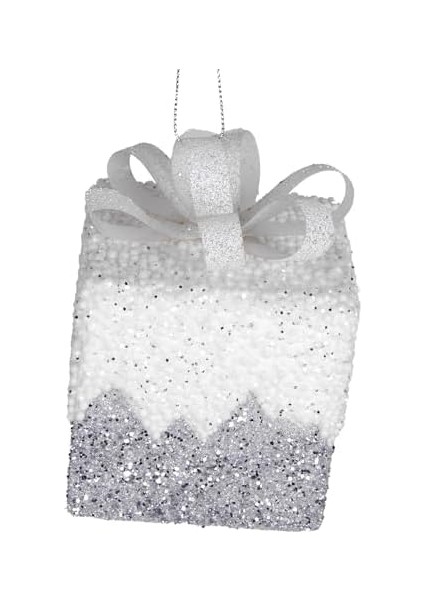 Yılbaşı Süsü Hediye Paketi Simli Kurdelalı 2&apos;li Paket Gümüş-Beyaz 8 Cm. fiyatları