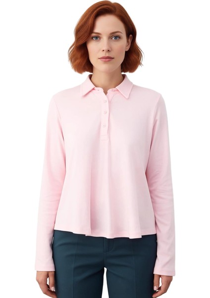 Kadın Pamuklu Polo Yaka Düğmeli Oversize Bluz Kaliteli Şık Rahat Modern Zarif Günlük