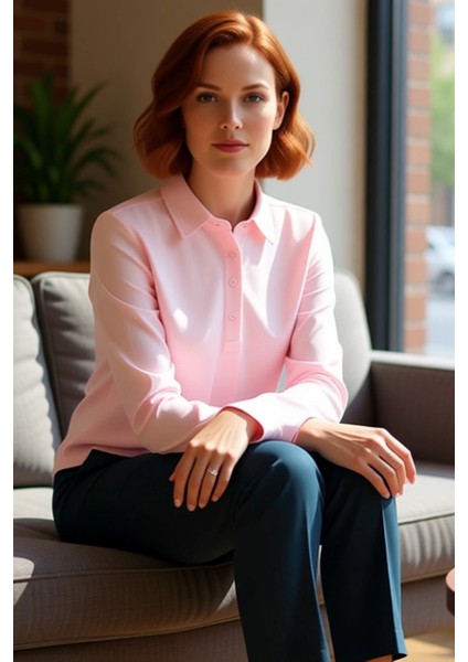 Kadın Pamuklu Polo Yaka Düğmeli Oversize Bluz Kaliteli Şık Rahat Modern Zarif Günlük fırsatları