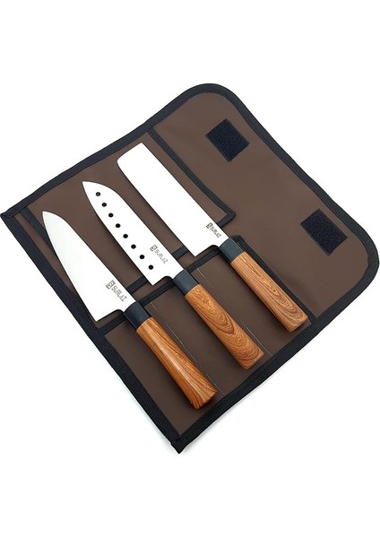 4 Parça Deri Çantalı Şef Bıçağı Bıçak Seti Hediyelik Bıçak