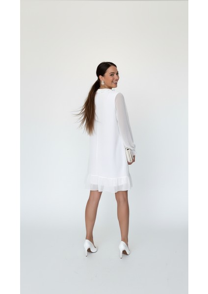 Fırfır Yaka Tül Detay Şifon Elbise fırsatları