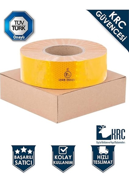 Sarı Tüvtürk Onaylı Reflektör Fosforlu Şerit Bant Petekli Reflektif Bant 5cm x 1m KRCNM216 fiyatları
