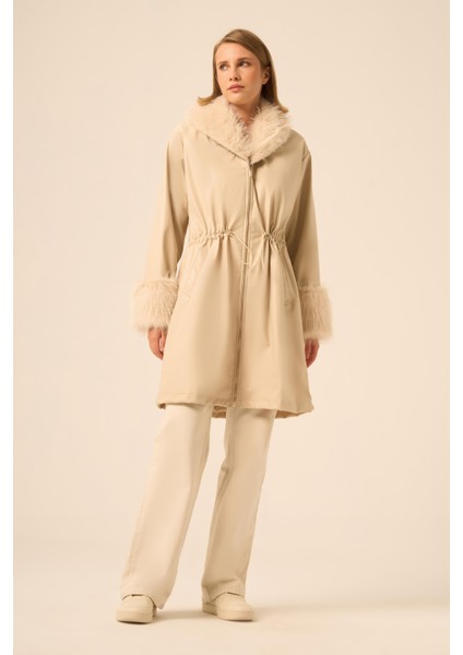 Bayan Kürk Yaka Deri Kaban Beige 31242 modelleri