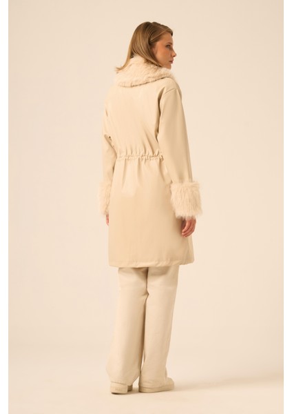 Bayan Kürk Yaka Deri Kaban Beige 31242 indirimleri