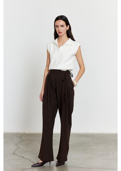 Yandan Bağlamalı Palazzo Pantolon Acı Kahve modelleri