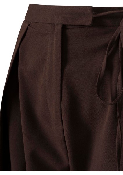 Yandan Bağlamalı Palazzo Pantolon Acı Kahve