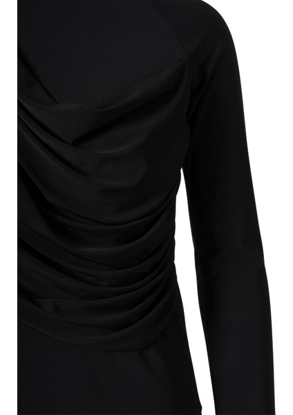 Şal Detaylı Bluz Siyah