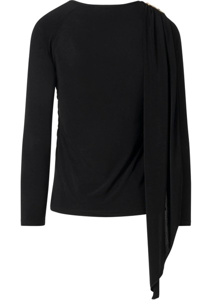 Şal Detaylı Bluz Siyah