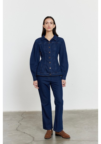 Fitted Kesim Denim Ceket Mavi fiyatları