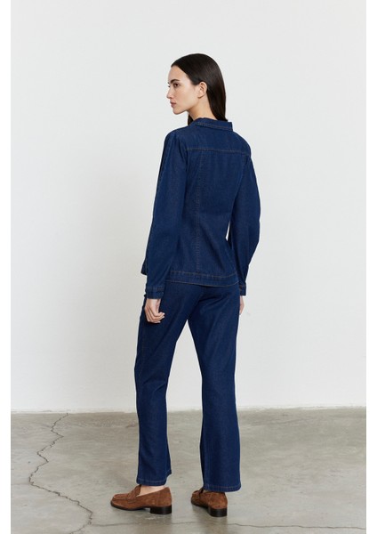 Fitted Kesim Denim Ceket Mavi modelleri