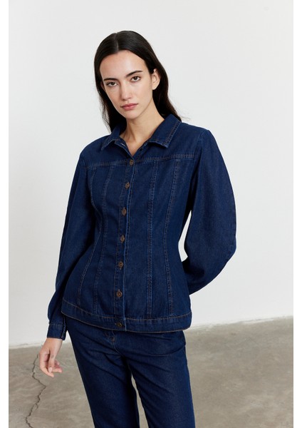 Fitted Kesim Denim Ceket Mavi fırsatları