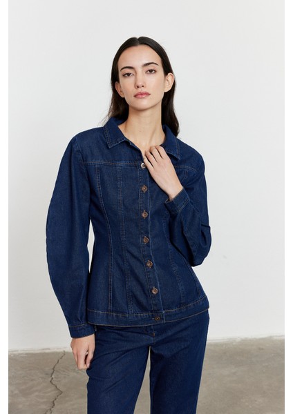 Fitted Kesim Denim Ceket Mavi indirimleri