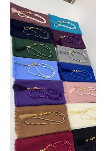 20 Adet Açık Mavi Hediyelik Kutulu Örtü, Tesbih ve Taşlı Zikirmatik Seti, Umre Hac Hediyesi modelleri