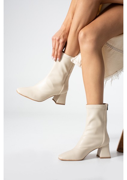 Alvis Ekru Renkli Kalın Topuk Streç Kadın Bot fiyatları