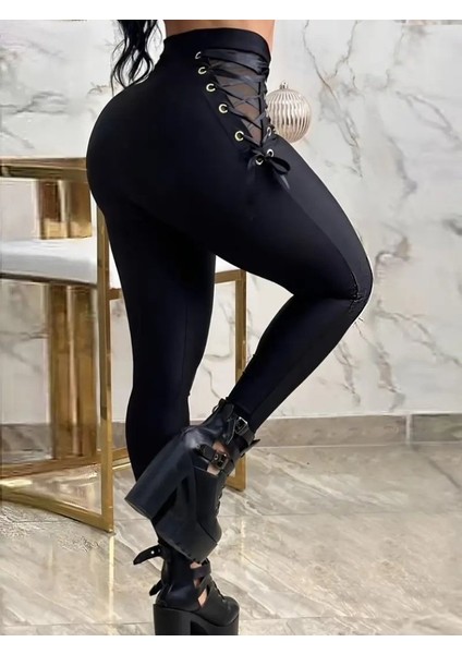 Eyesof Kadın Yüksek Bel Çapraz Bağcıklı Tül Detaylı Dalgıç Tayt modelleri