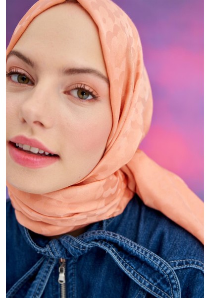 Çiçek Desen Jakar Italyan Ipekli Şal Somon