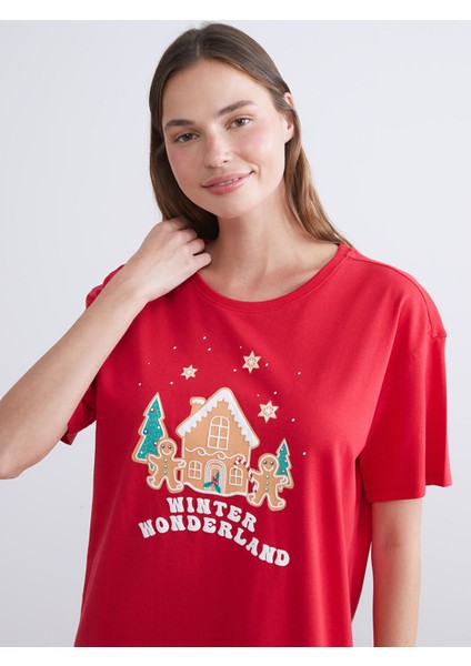 Yeni Sezon Bisiklet Yaka Yılbaşı Temalı Kadın Gecelik fiyatları