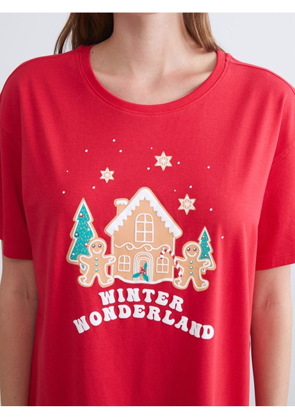 Yeni Sezon Bisiklet Yaka Yılbaşı Temalı Kadın Gecelik modelleri