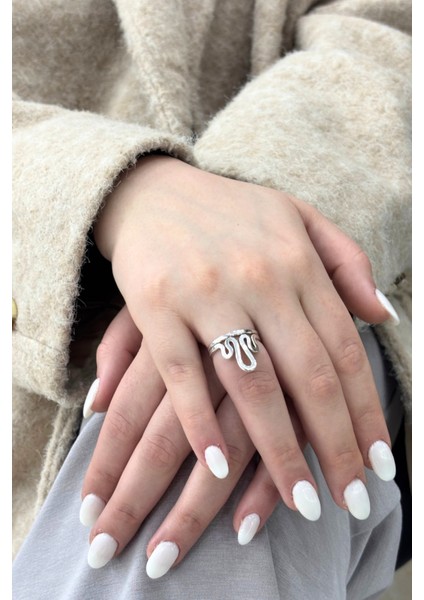 Flamme Modern Tasarım Gümüş Kadın Yüzük