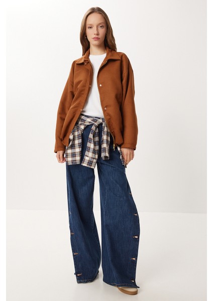 Oversize Suni Süet Bomber Ceket LAN0081 Taba