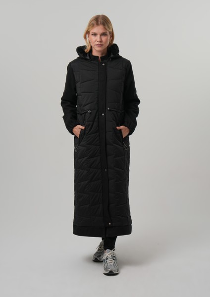 Safına Kadın Mont Çıkabilir Kapüşonlu Kaşe Detaylı Uzun Parka