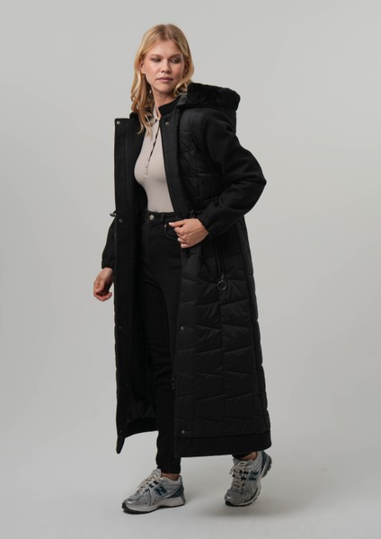 Safına Kadın Mont Çıkabilir Kapüşonlu Kaşe Detaylı Uzun Parka fiyatları