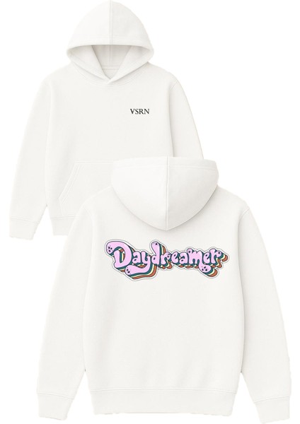 3 Boyutlu Daydreamer Tasarım Baskılı Oversize Beyaz Kapüşonlu Sweatshirt