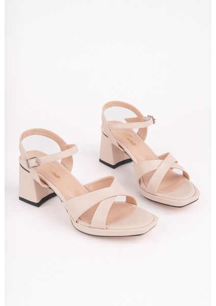 BA04590 Ten Kadın Çapraz Kare Burun Platform 6 cm Topuklu Ayakkabı - 40