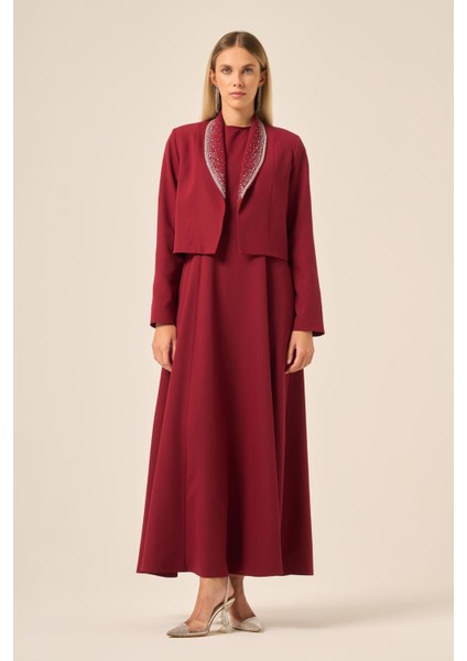 Kadın Ceket Elbise Takım Bordo 31210