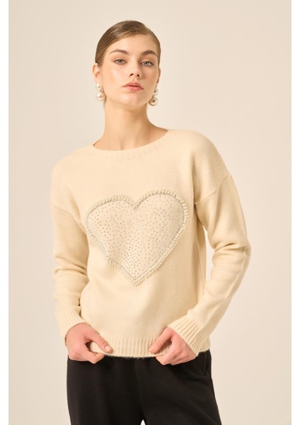 Kadın Kalp Detay Şardon Kazak Taş 25214