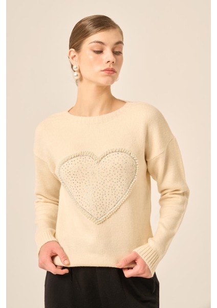 Kadın Kalp Detay Şardon Kazak Taş 25214 fırsatları