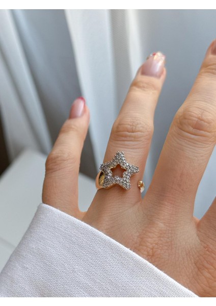 Çelik Yıldız Taşlı Yüzük (Ayarlanabilir)