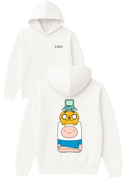 Advanture Tıme Tasarım Baskılı Oversize Beyaz Kapüşonlu Sweatshirt
