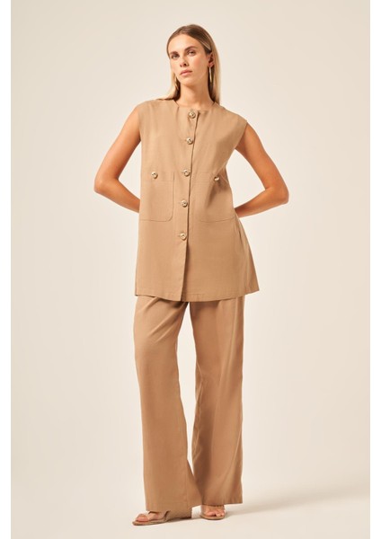 Ftz Kadın Keten Ikili Takım Vizon 31195
