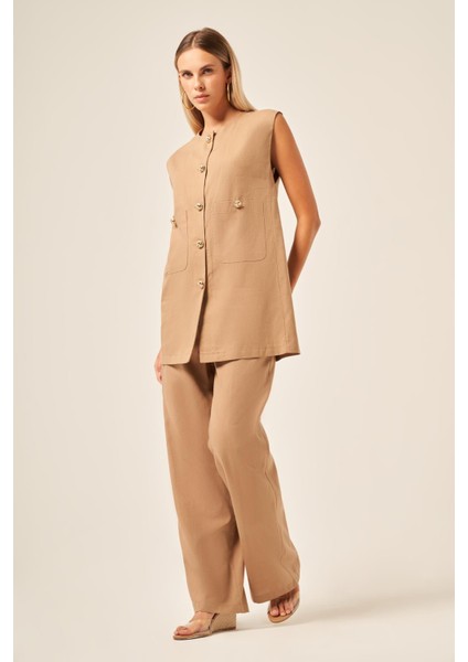 Ftz Kadın Keten Ikili Takım Vizon 31195 modelleri