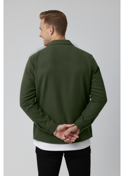 Yeşil Cepli Likralı Kadife Kumaş Rahat Kesim Erkek Gömlek – Yumuşak Dokulu, Şık Tasarım Gömlek 2600759 fiyatları