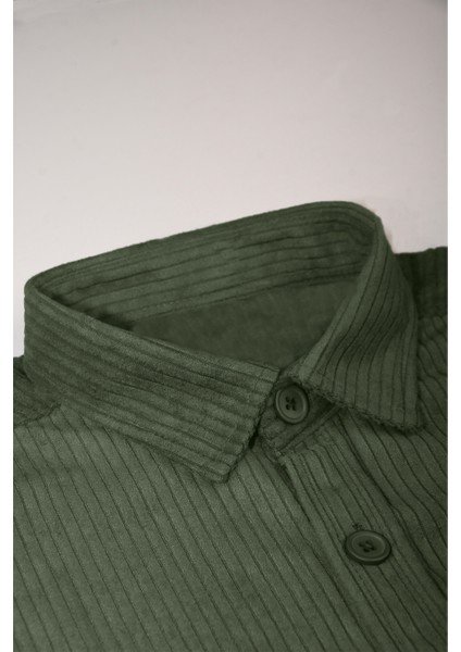 Yeşil Cepli Likralı Kadife Kumaş Rahat Kesim Erkek Gömlek – Yumuşak Dokulu, Şık Tasarım Gömlek 2600759 fırsatları