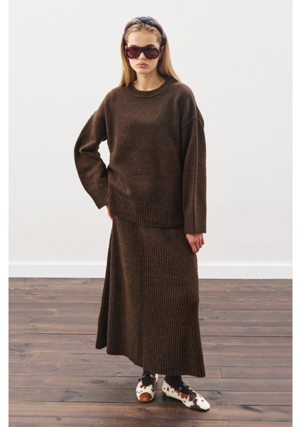 Triko Kloş Etek Kahverengi