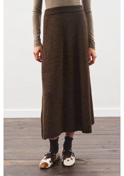 Triko Kloş Etek Kahverengi