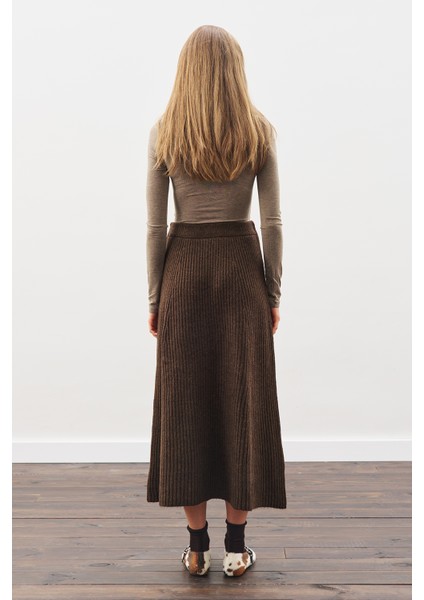 Triko Kloş Etek Kahverengi