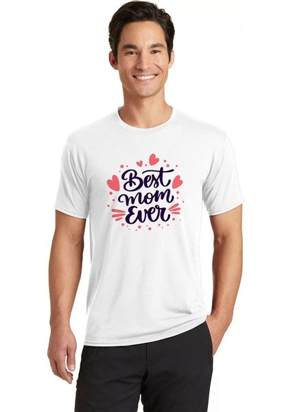 Unisex Bisiklet Yaka Baskılı Oversize T-Shirt - Beyaz