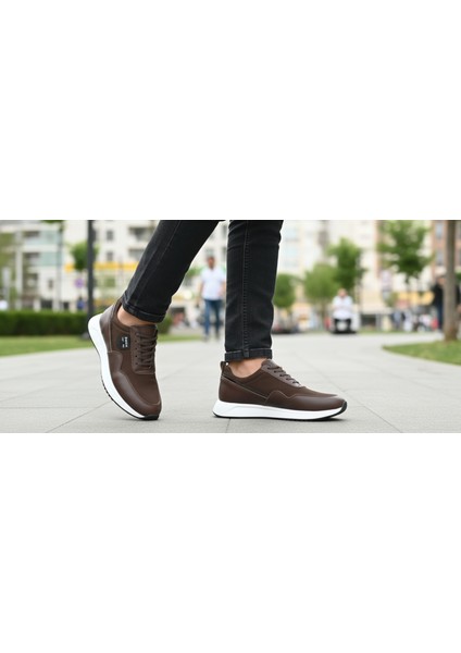 GR0420 Hakiki Deri Nubuk Detaylı Armalı Darbe Emici Beyaz Eva Taban Erkek Sneaker Ayakkabı