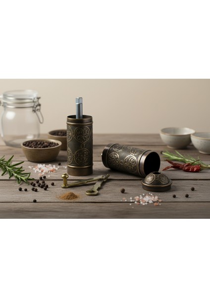 Ludıa Zamak Metal Kalay Renk 3 Lü Set Karabiber,kahve,çörek Otu El Değirmeni Öğütücü Grinder S2 modelleri