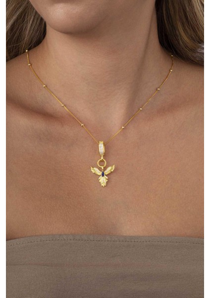 Safir Taşlı Altın Kaplama Anka Kuşu 925 Ayar Gümüş Kolye fiyatları