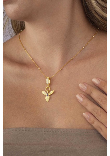 Safir Taşlı Altın Kaplama Anka Kuşu 925 Ayar Gümüş Kolye modelleri